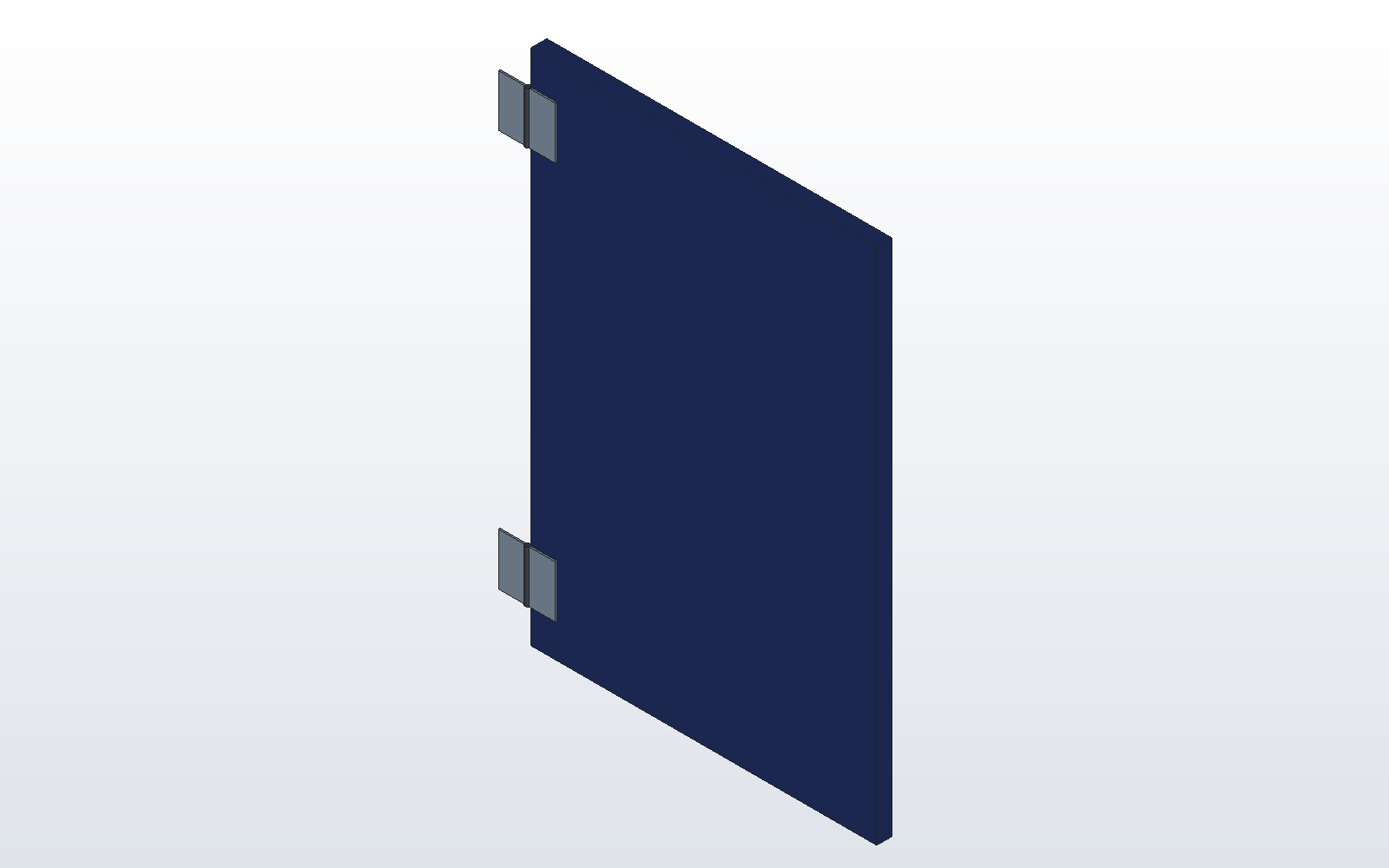 A door hung on one hinge sub-assembly used twice, from door-hinge.dxcasm