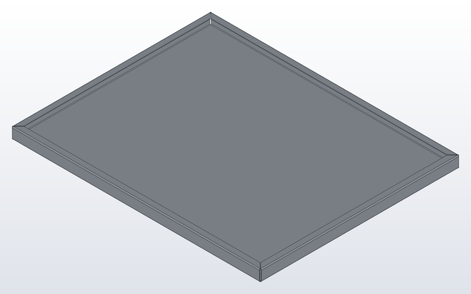 A 1000 x 800 cabinet door bent from 2 mm steel, its return lips mitred at the corners