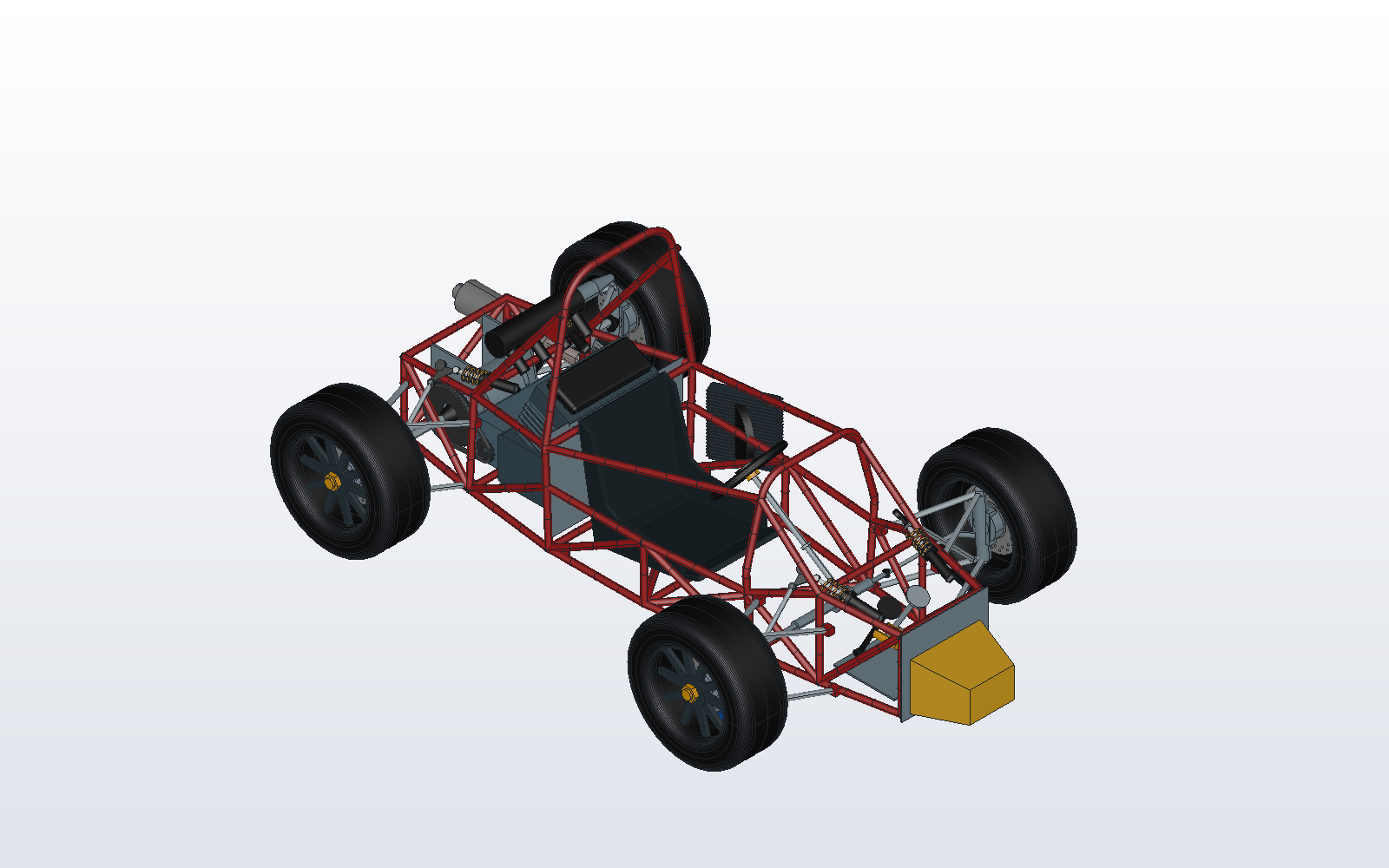 A Formula Student race car: tubular spaceframe chassis and running gear