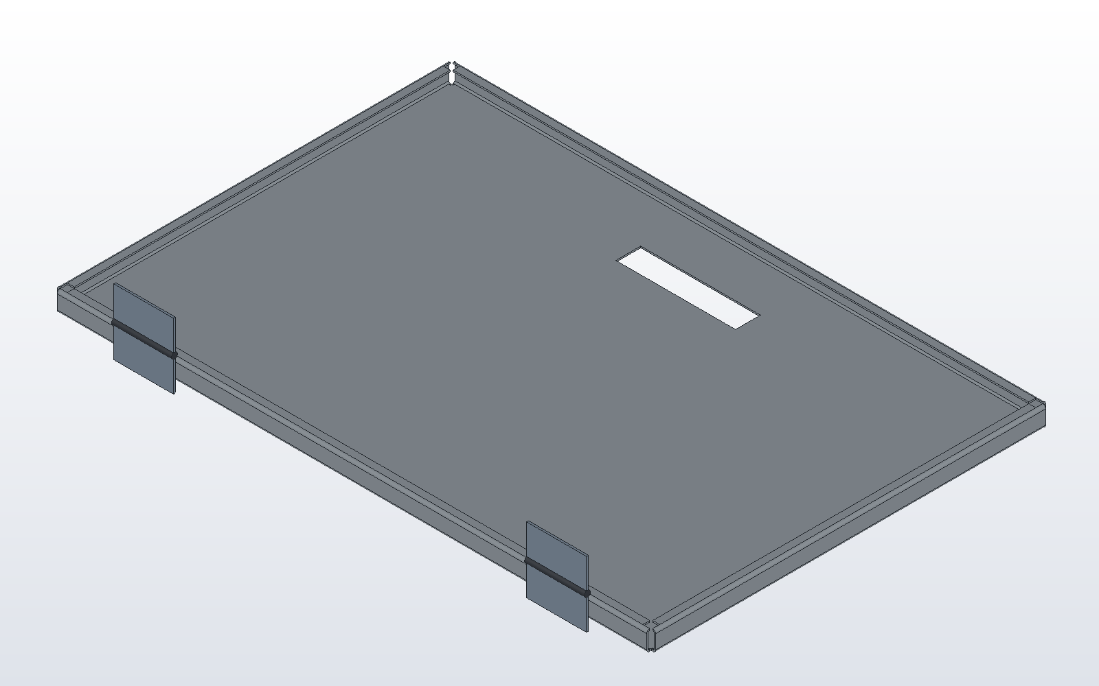 A cabinet door bent from 1.5 mm mild steel, with flanges and return lips